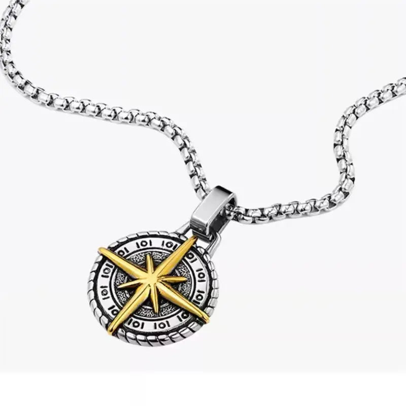 The Traveler - Stainless Steel and Black Plated Compass Pendant Necklace
