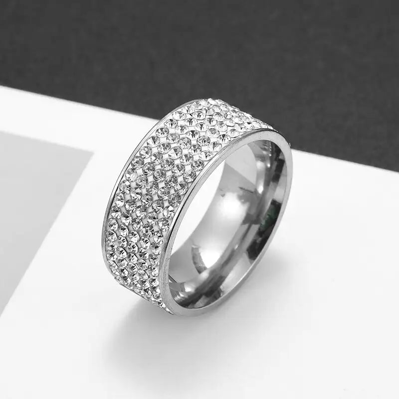Silver Chevron - Women's Brass Silver Plated Clear CZ Trendy Ring