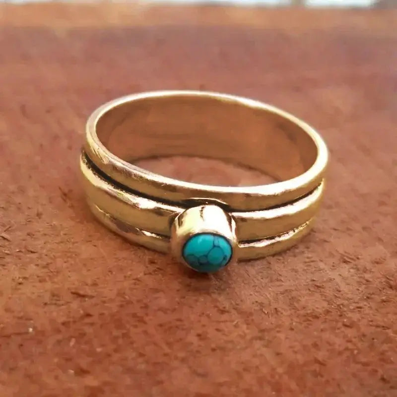 Polished Turquoise - Stainless Steel Men's Synthetic Turquoise Ring