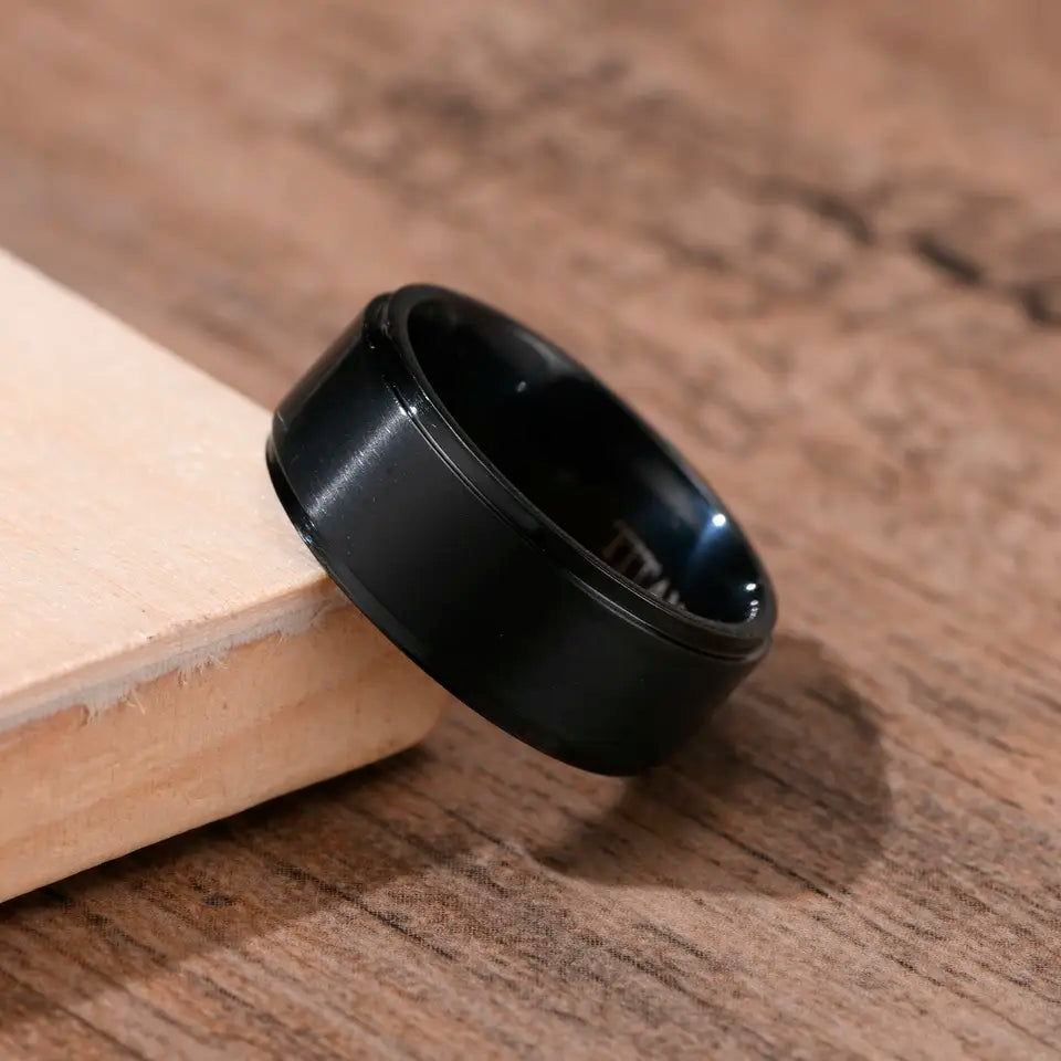 Woodland - Men's Matte Black Tungsten Ring With Wooden Center