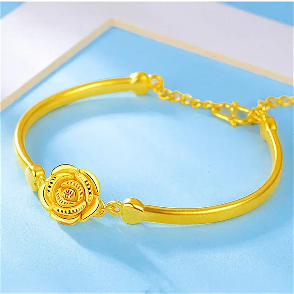 Only You In Rose Gold Bracelet - Bezel Set Round CZ on Stainless Steel IP Hinged Bangle Bracelet