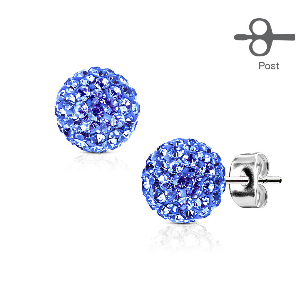 Blue Crystal Ball Earrings - Stainless Steel Blue Crystal Stud Earrings