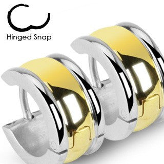 Eternal Love - Romantic Pieces Of Work Hinged Wide Hoop Gold Plate Center Stainless Steel Earrings