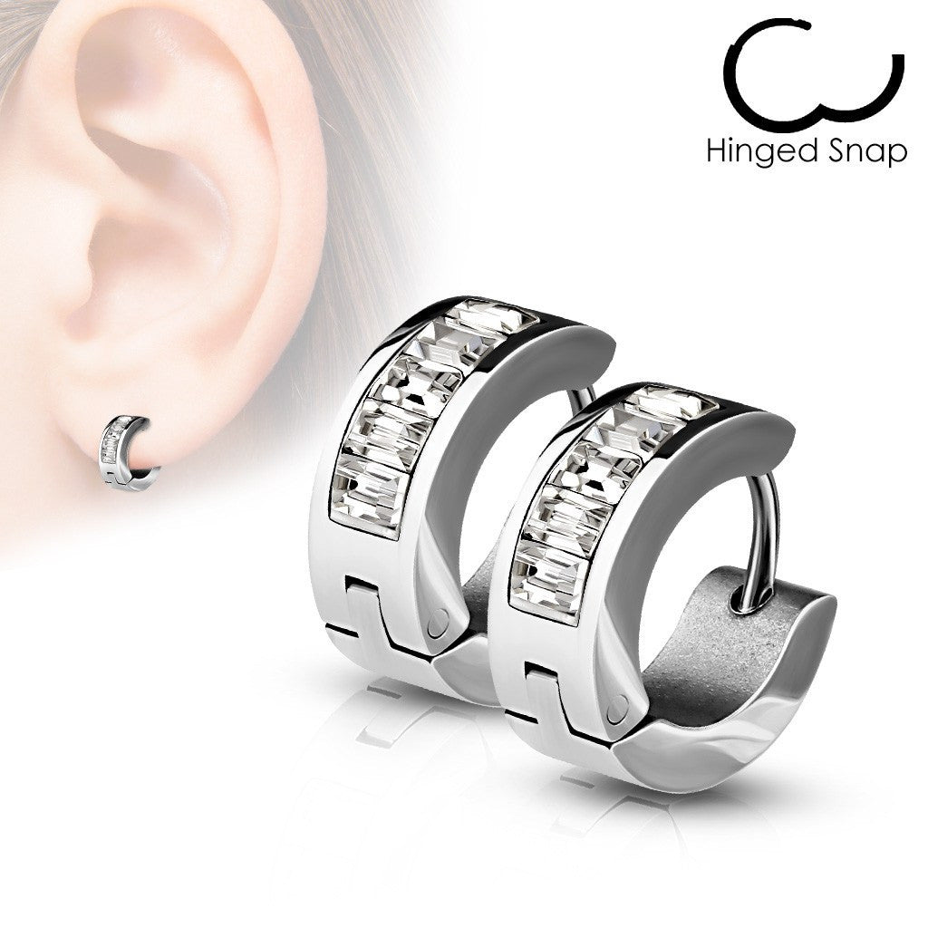 Pop of Crystal Huggie - Stainless Steel Square Gem Huggie Earrings