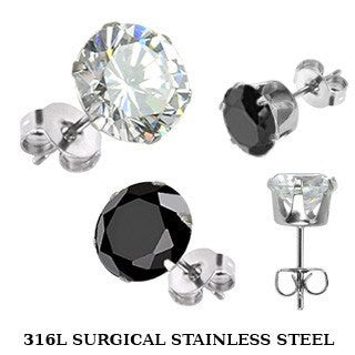 Shooting Star - FINAL SALE Surgical Stainless Steel Stud Earrings with Clear or Black Cubic Zirconias