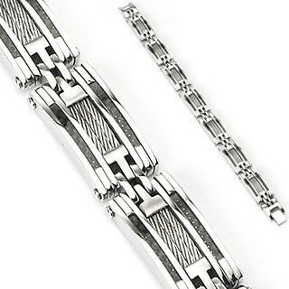 Cable Car - Antiqued Twisted Center Cables Design Stainless Steel Bracelet