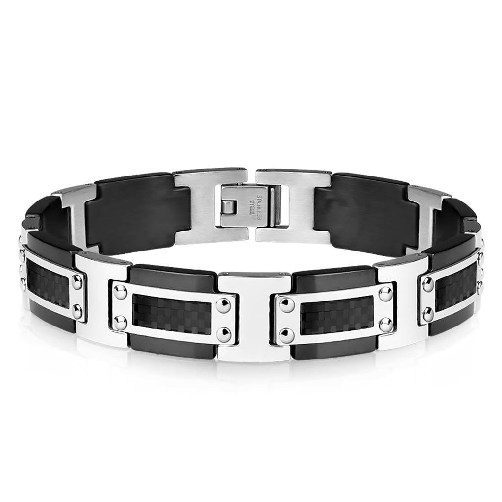 True Gentleman - Stainless Steel And Black Carbon Fiber Two-Tone Men's Bracelet