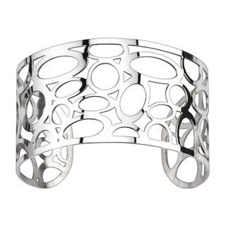Bubble Tea - Cut out bubble patterned polished silver stainless steel cuff bracelet