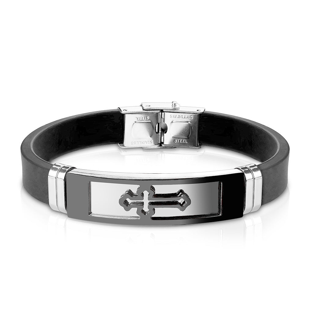 Faith - Men's Silicon Bracelet With Cross Embossed Stainless Steel Plate
