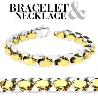 Tropez Set – Gold IP and stainless steel two-tone oval in square link necklace and bracelet set N49-B21