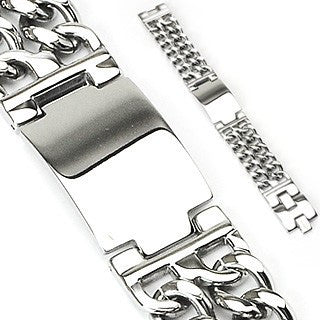 Engraving Plate and Double Chains Stainless Steel Bold Bracelet