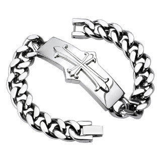 Medieval Rectangular Cross - Stainless Steel Chain Bracelet With A Cross