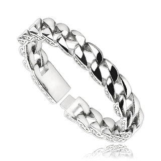 Steadfast - Men's Stainless Steel Square Chain Bracelet With Wave Design Detail