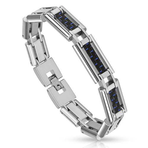 Midnight Trio - Three Blue And Black Carbon Fiber Inlay Stainless Steel Men's Bracelet