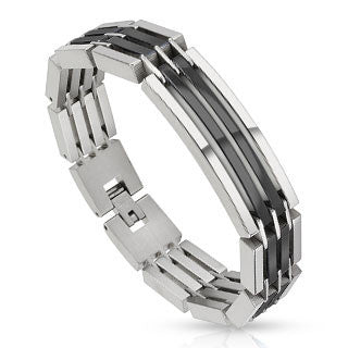 Powerhouse Black - Heavy Linked Industrial Black Silver Segmented Stainless Steel Bracelet