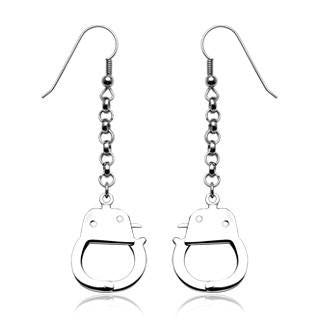 Under Arrest Earrings - Hook Style with Dangling Handcuffs Design Stainless Steel Earrings