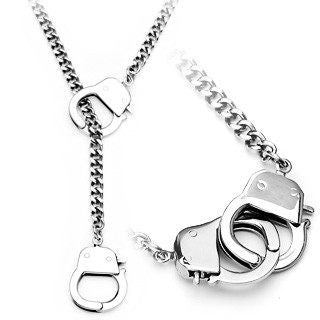 Under Arrest Necklace - Fun novelty silver stainless steel handcuff design necklace