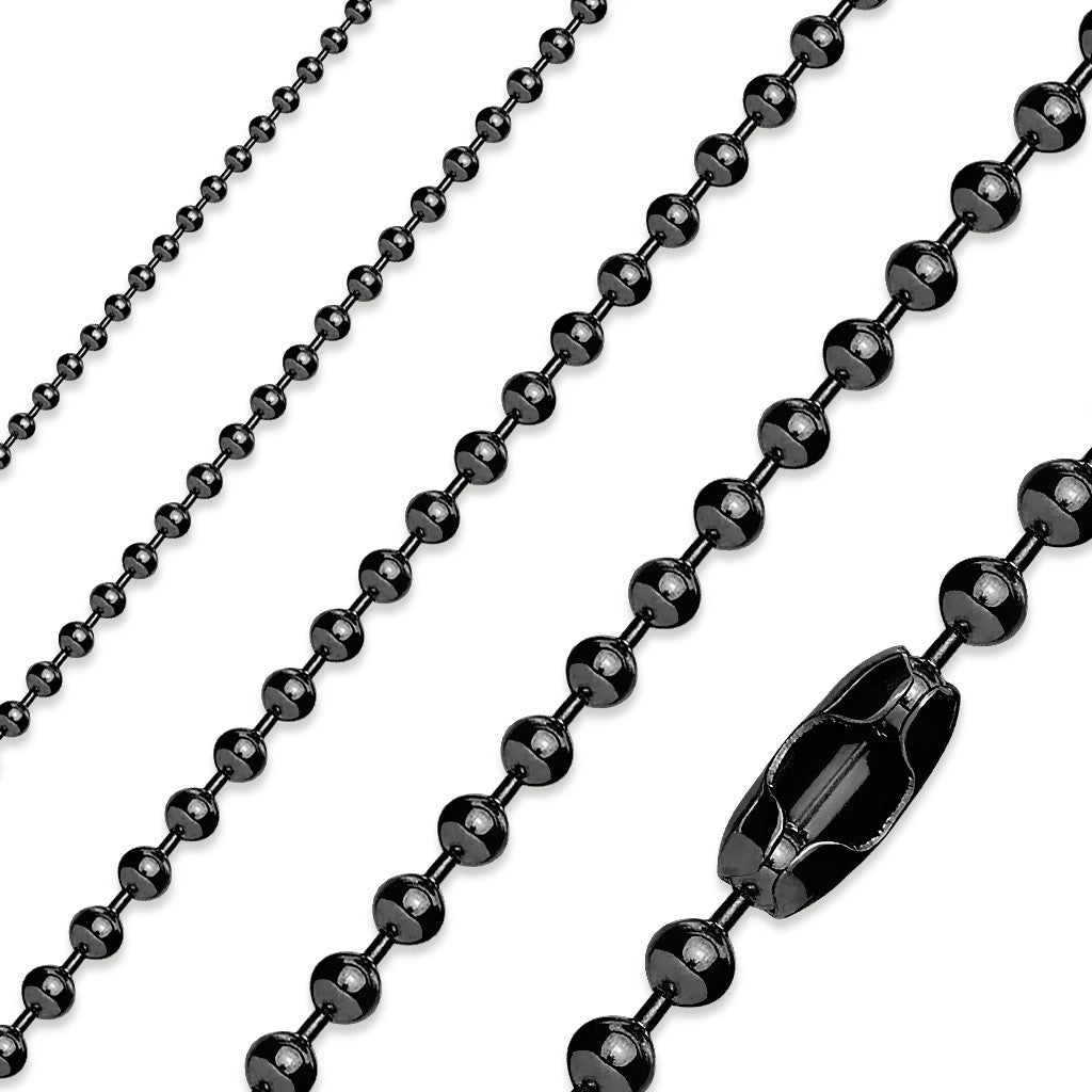Classic Black Ball Chain - 22.4" Black IP Stainless Steel Ball Chain Necklace
