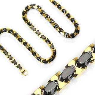 Manhattan After Dark Necklace - Black IP and gold IP stainless steel two tone oval in square link necklace