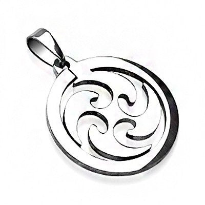 Cyclone - Silver stainless steel stylized whirlwind design pendant