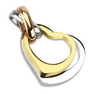 Two Become One - Tri Toned Double Heart Couple's Pendant