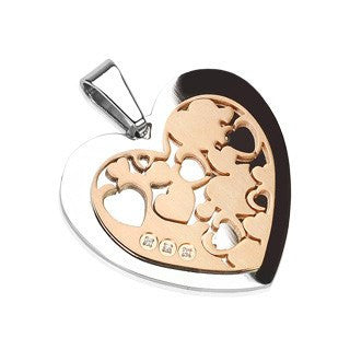 Queen of Hearts - Love and Hearts Inlaid Rose Gold Stainless Steel Pendant with Cubic Zirconias