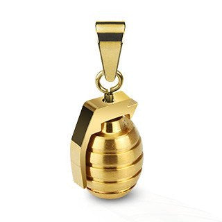 Gold Grenade - Carved gold IP stainless steel military look hand grenade pendant