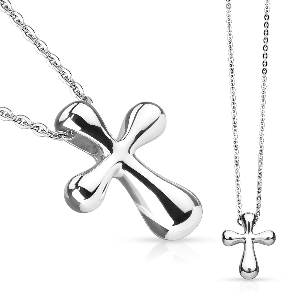 Stainless Steel Cross Pendant With 23 Inch Chain Necklace
