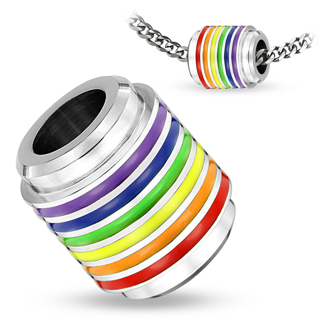 One Love Pendant - Rainbow Striped Hollow Cylinder Stainless Steel Pendant