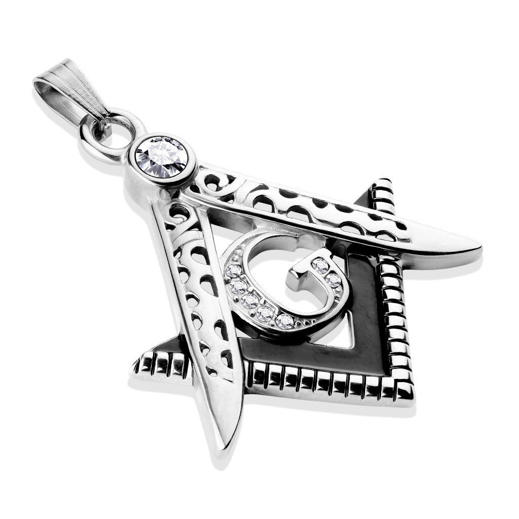 Masonic Pendant - Stainless Steel Crystal Masonic Pendant