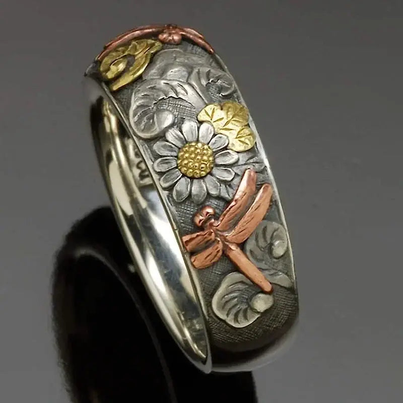 Energy - Solid Flat Band with Golden Groove Brushed Silver and Gold Tungsten Carbide Ring