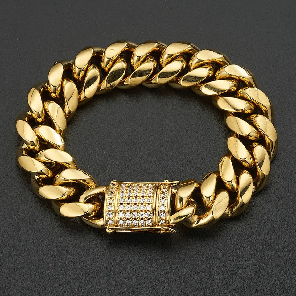 Clayton Chain Bracelet - Stainless Steel Hand Polished Square Curb Chain Bracelet