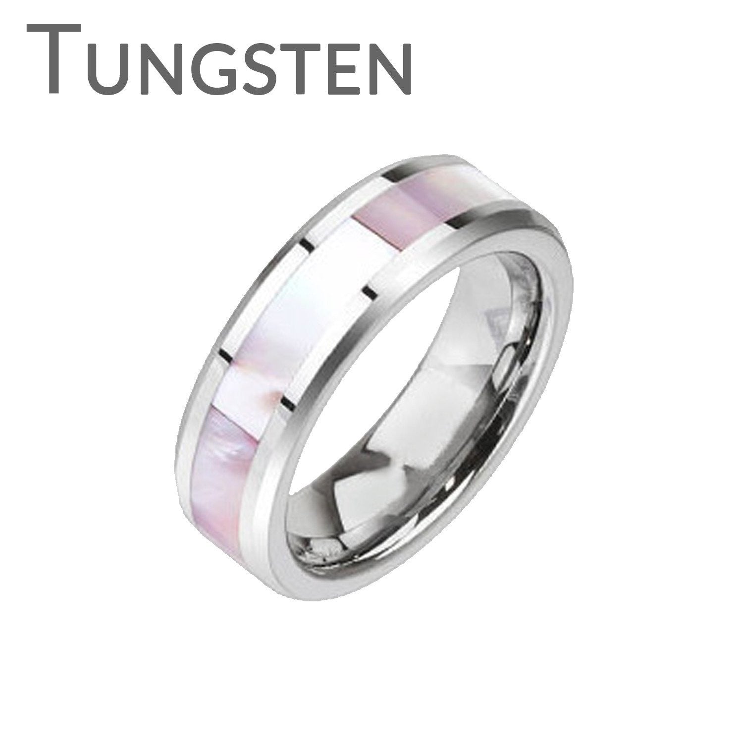 Seashell Circle - FINAL SALE LIMITED QUANTITY Sophisticated Design Mother Of Pearl Center Band Tungsten Carbide Comfort Fit Ring