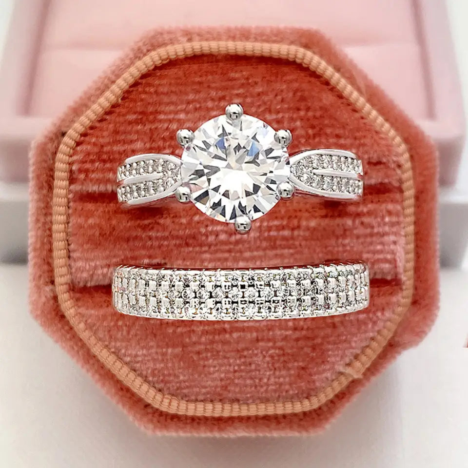 Nouveau Love - Modern Rhodium Plated Brass Ring Set