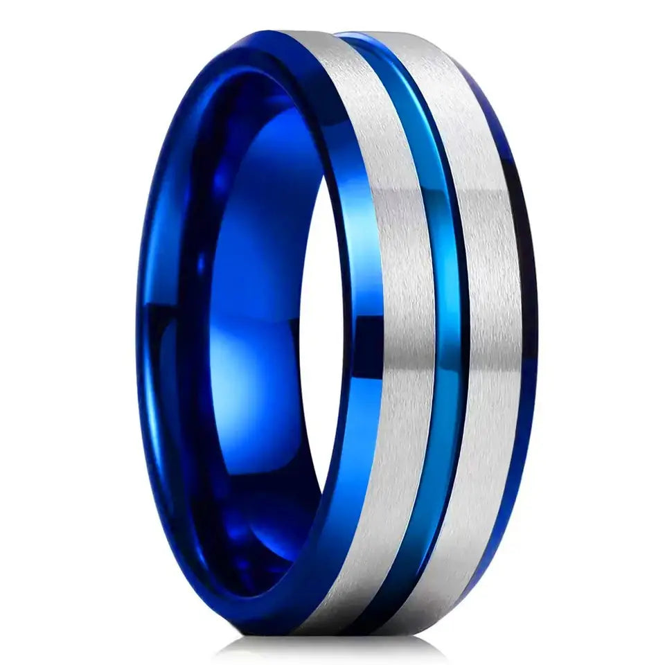 Simplicity 8mm - Brushed Metal Beveled Edge Stainless Steel Ring