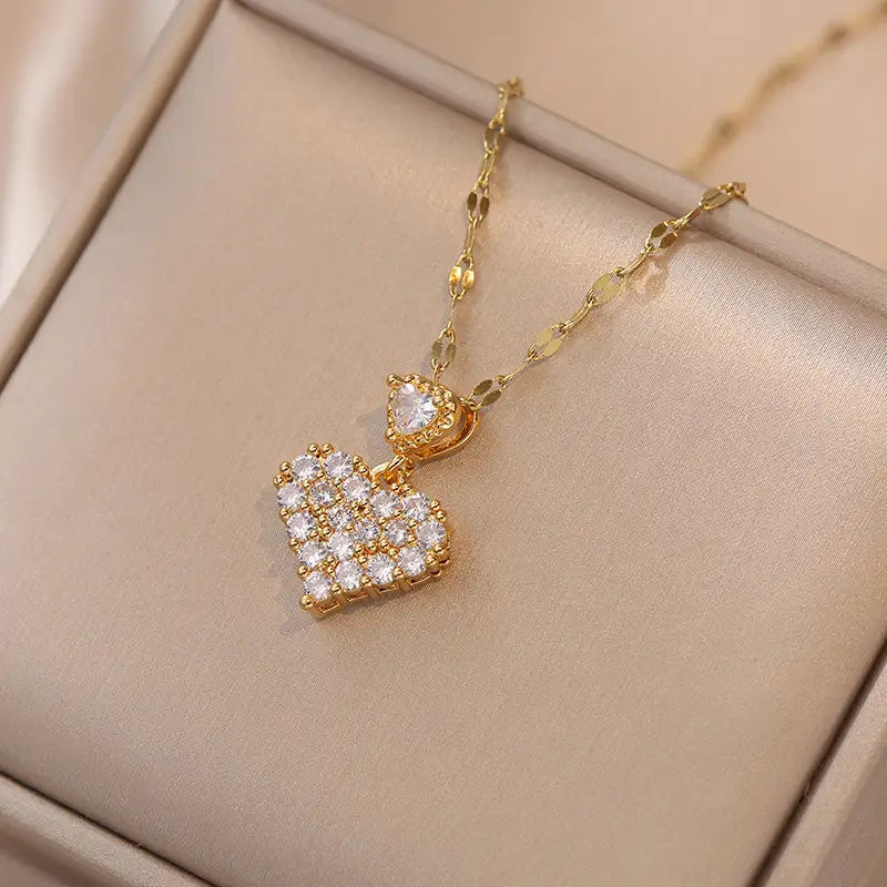 Sparkling Heart - A Stunning Rhodium Plated Brass Necklace with AAA Grade Clear Heart Shaped CZ Stone Pendant