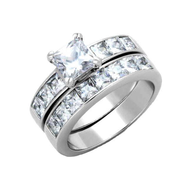 Silver Morning - Women's High Polished Stainless Steel Ring with AAA Grade Clear CZ Stones
