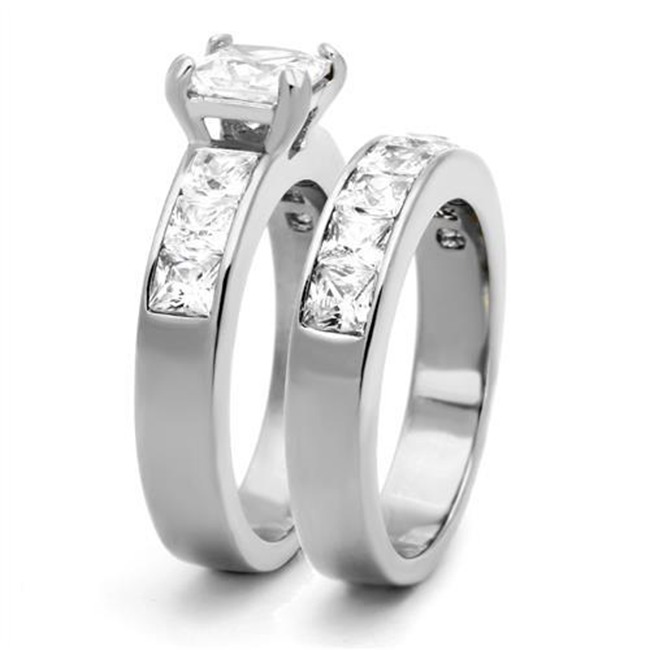 Silver Morning - Women's High Polished Stainless Steel Ring with AAA Grade Clear CZ Stones
