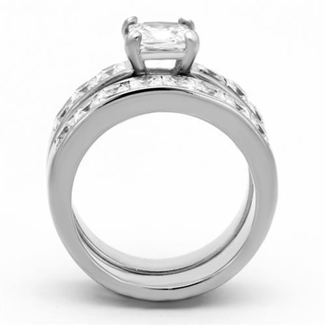 Silver Morning - Women's High Polished Stainless Steel Ring with AAA Grade Clear CZ Stones