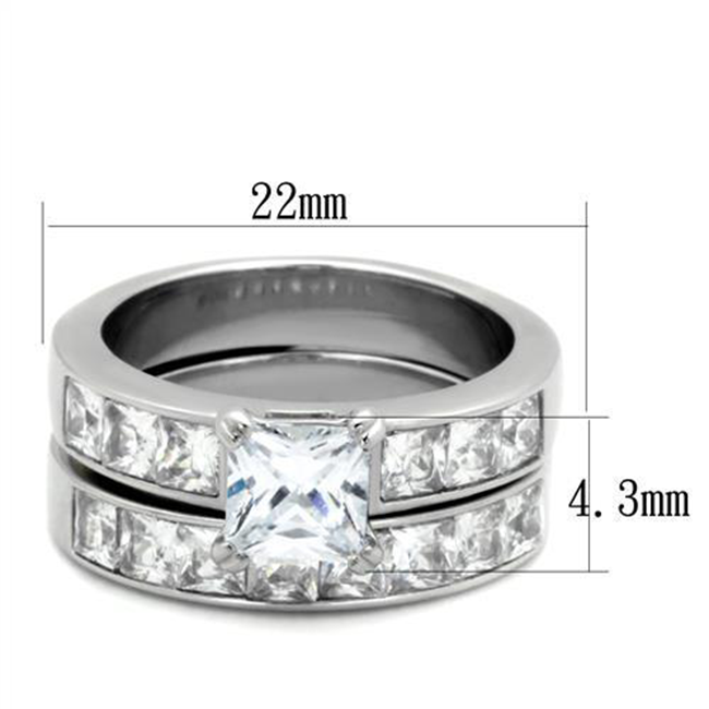 Silver Morning - Women's High Polished Stainless Steel Ring with AAA Grade Clear CZ Stones