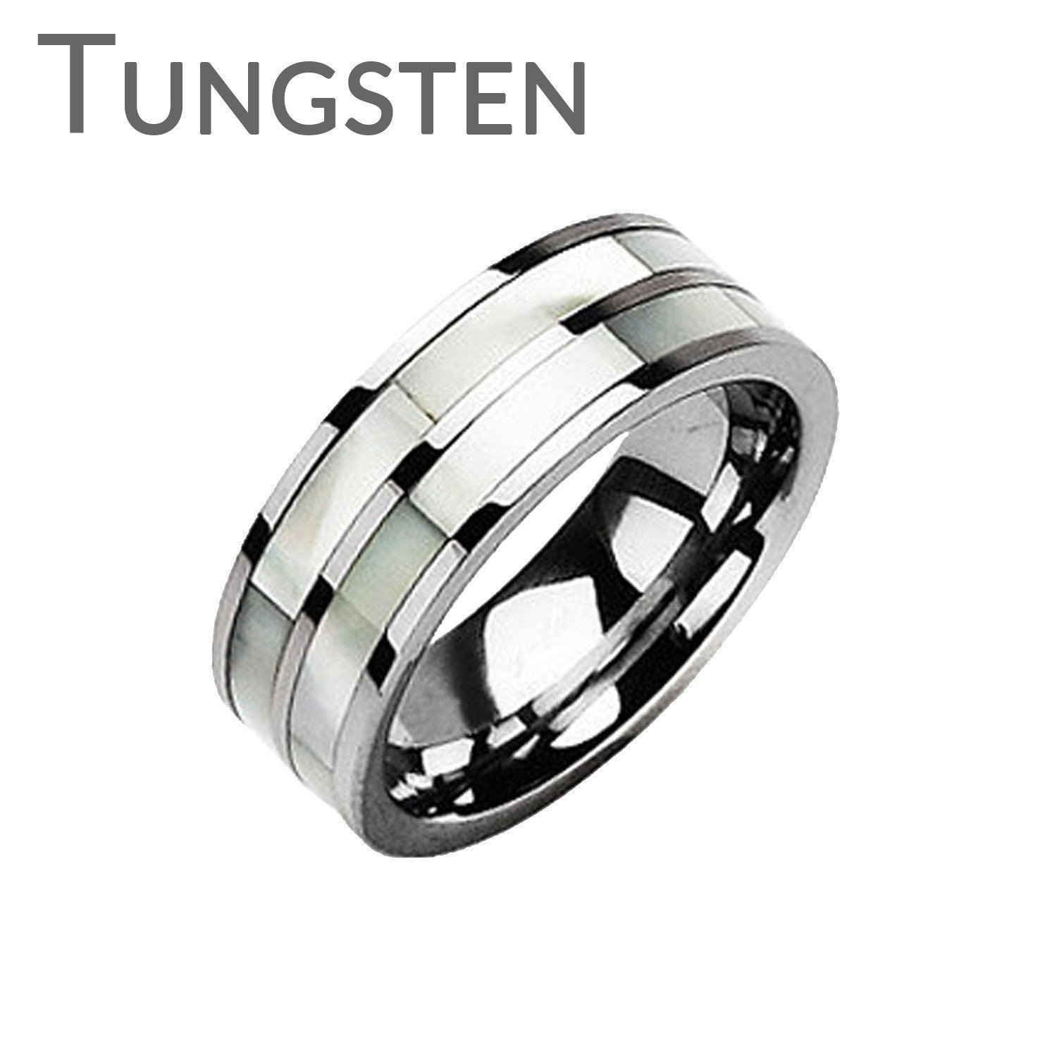 Sincerity - Simple Design Combination Of Mother Of Pearl and Tungsten Carbide Comfort Fit Band