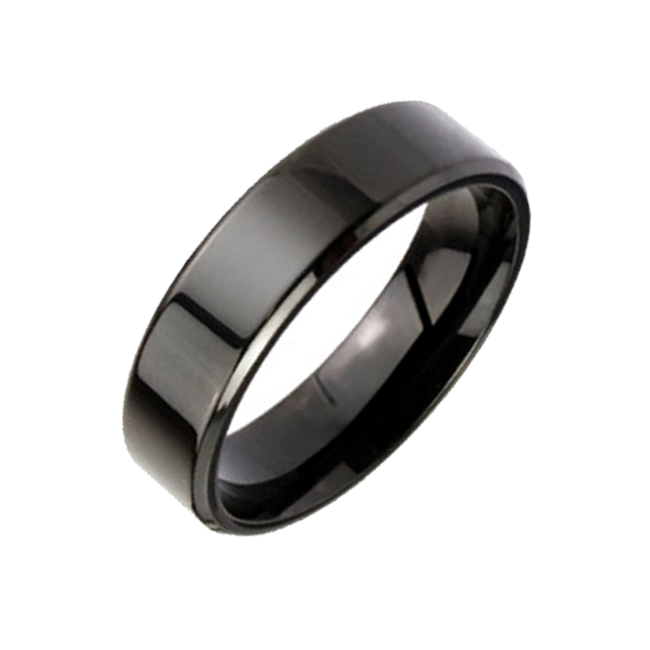 Smooth Silhouette 6mm - Beveled Edge Black IP Stainless Steel Ring