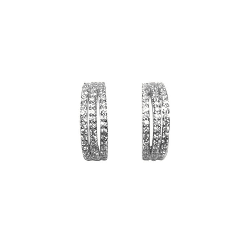 Sparkle Trio - Clear CZ Half Circle Stud Earrings