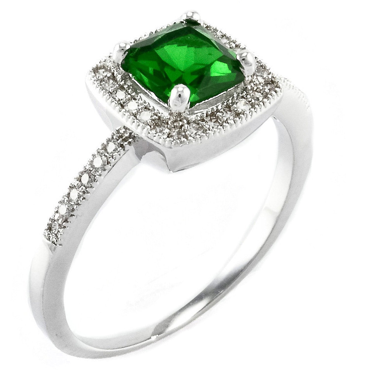Square Emerald Halo - FINAL SALE Square Emerald Colored CZ Halo Ring