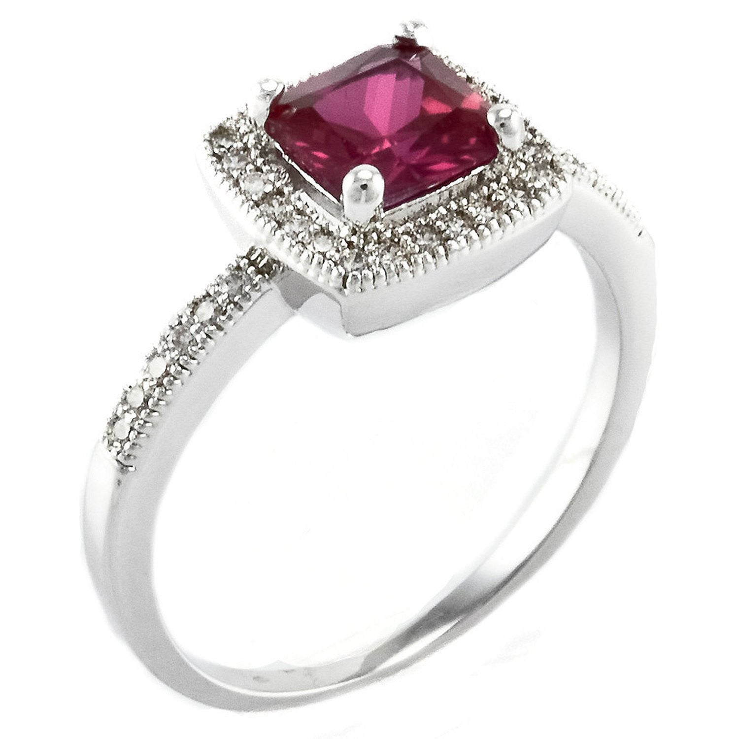 Square Ruby Halo - FINAL SALE Square Ruby Colored CZ Halo Ring
