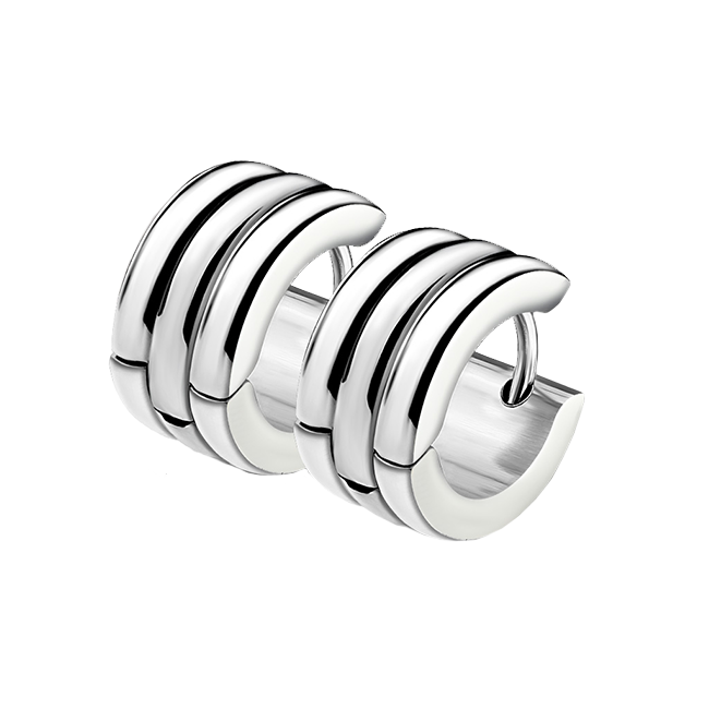 Stripes Trio Huggie - Stainless Steel Triple Dome Huggie Earrings
