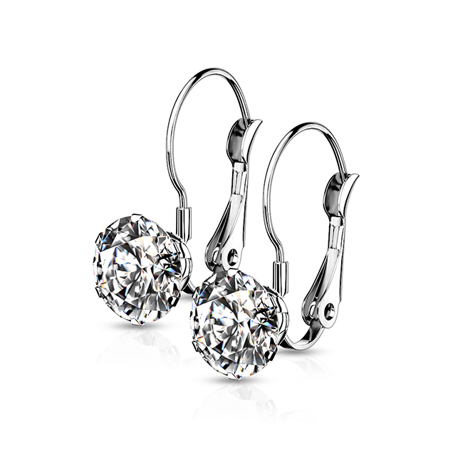 Women's Round CZ with Lever Back Stainless Steel Earrings