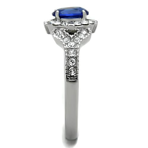 Sapphire Sea - Stainless Steel With Sapphire Color Stone And CZ Crystals