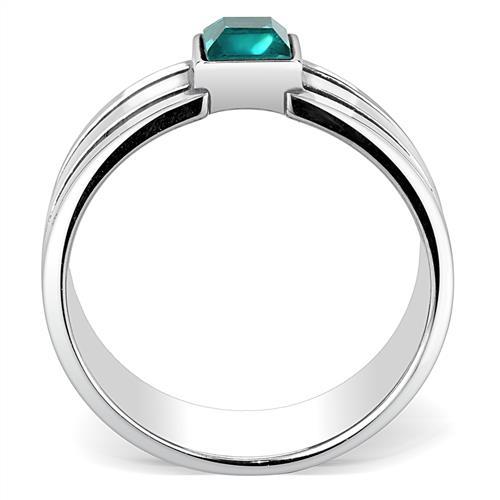 Charming Blue - Stainless Steel And Black High Polished Men's Ring With Blue Square Zircon Stone