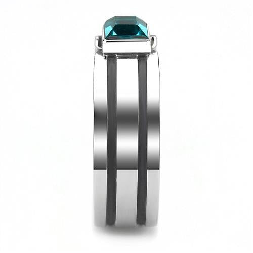 Charming Blue - Stainless Steel And Black High Polished Men's Ring With Blue Square Zircon Stone